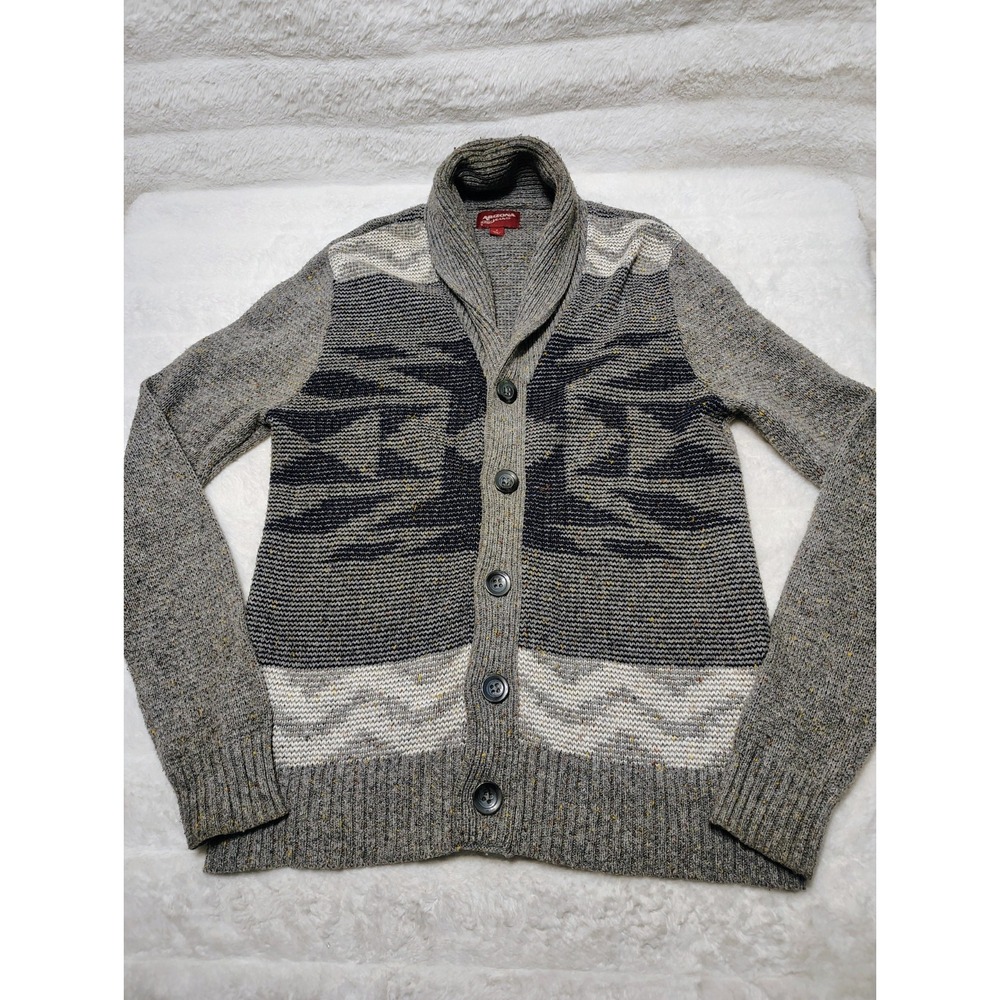 Arizona Mens Aztec Cardigan Sweater Shawl Neck Sz M Southwestern Grandpa